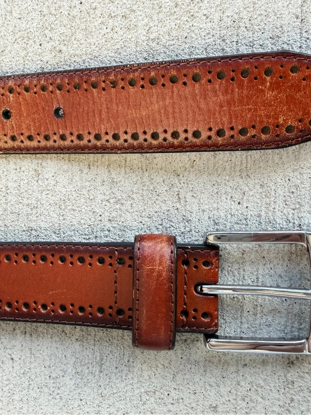 Johnston & Murphy Genuine Leather Brown Brogue Dress Belt Size 40